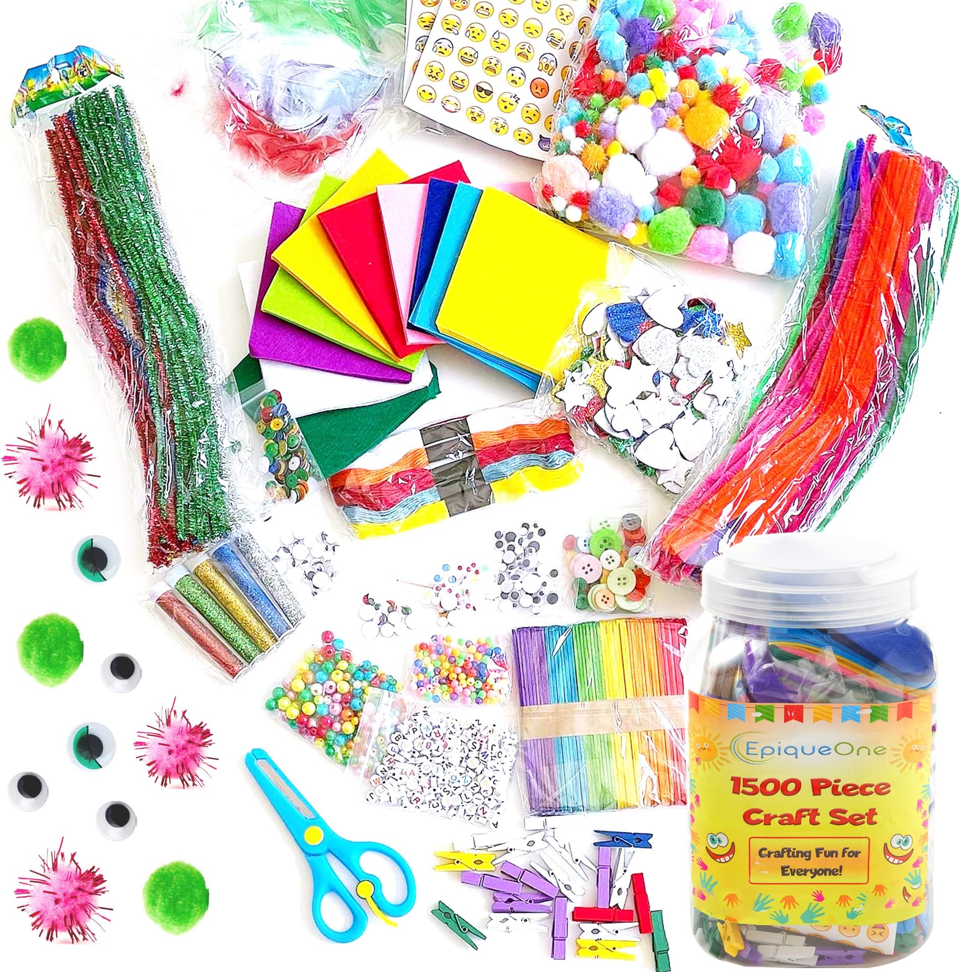 EpiqueOne 1500-Piece Arts & Craft Supplies Set | Includes Colorful Pom Poms, ...