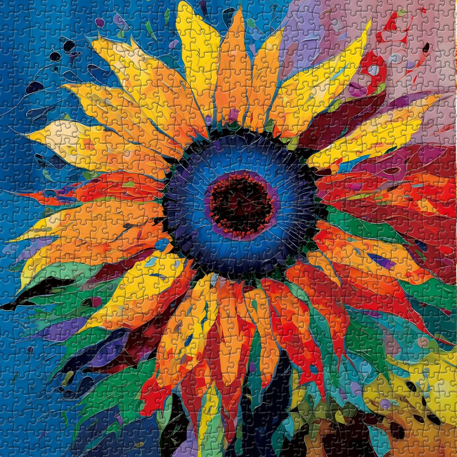PICKFORU Sunflower Puzzle for Adults 1000 Pieces - Colorful Gradient Flower Fine Art Jigsaw, Floral Painting as Sunflower Decor