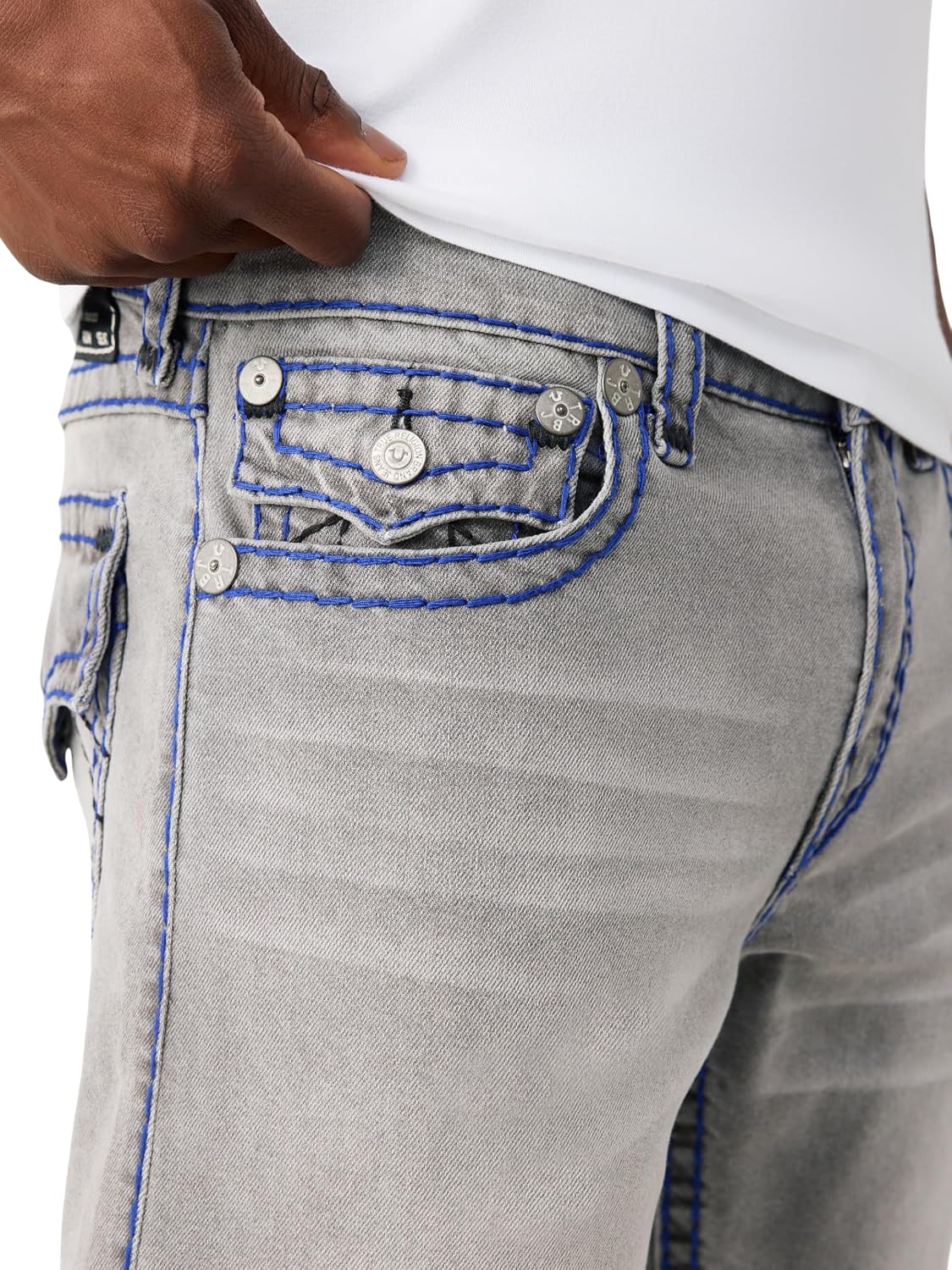True Religion Men's Ricky Super T Flap Straight Jeans - Cotton Blend, Straight Fit, Flap Pocket Detail