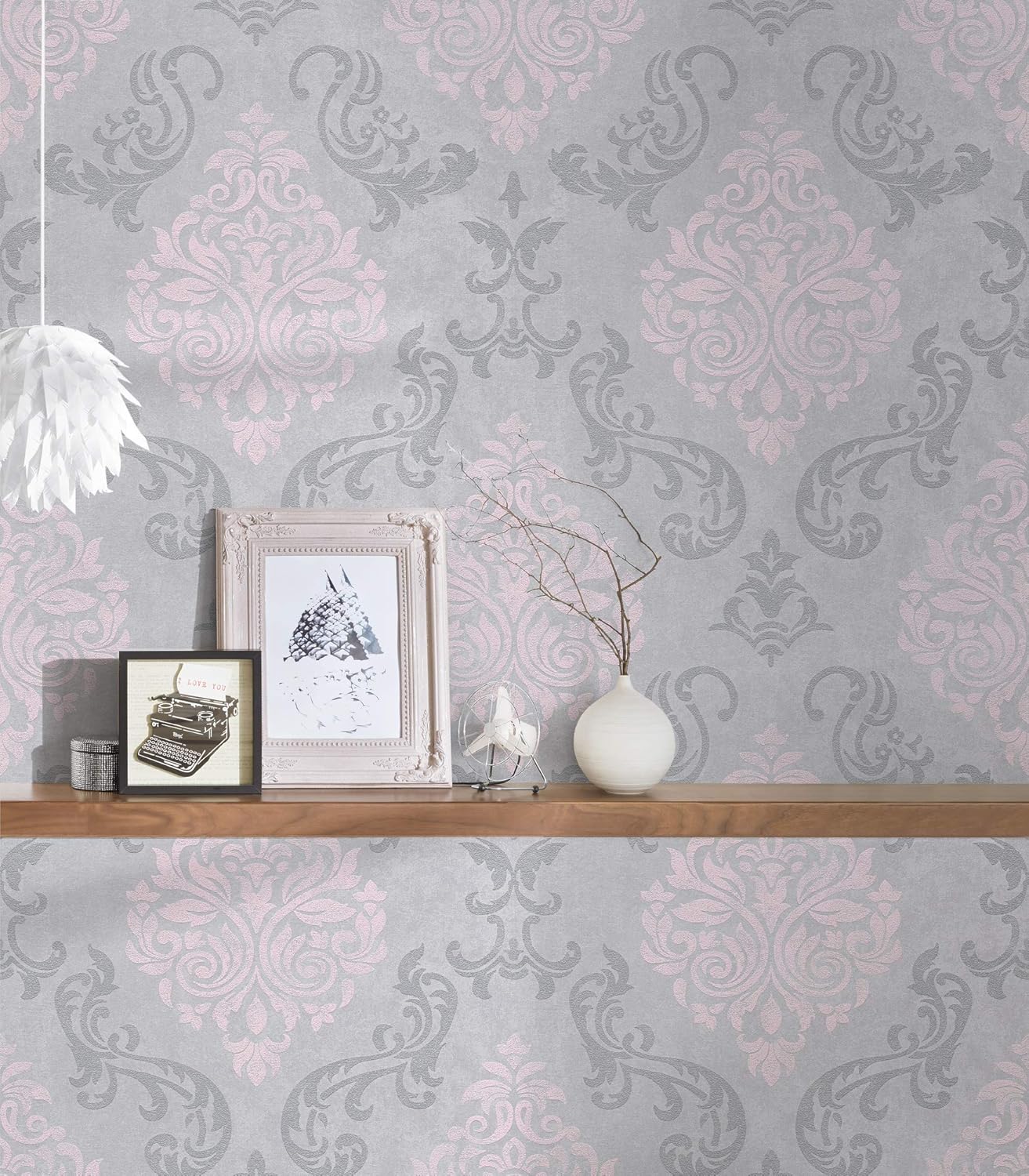 A.S. Création Wallpaper Baroque Design - Grey, Metallic - Vintage Wallpaper 395.99in x 20.87in Made in Germany - 953726