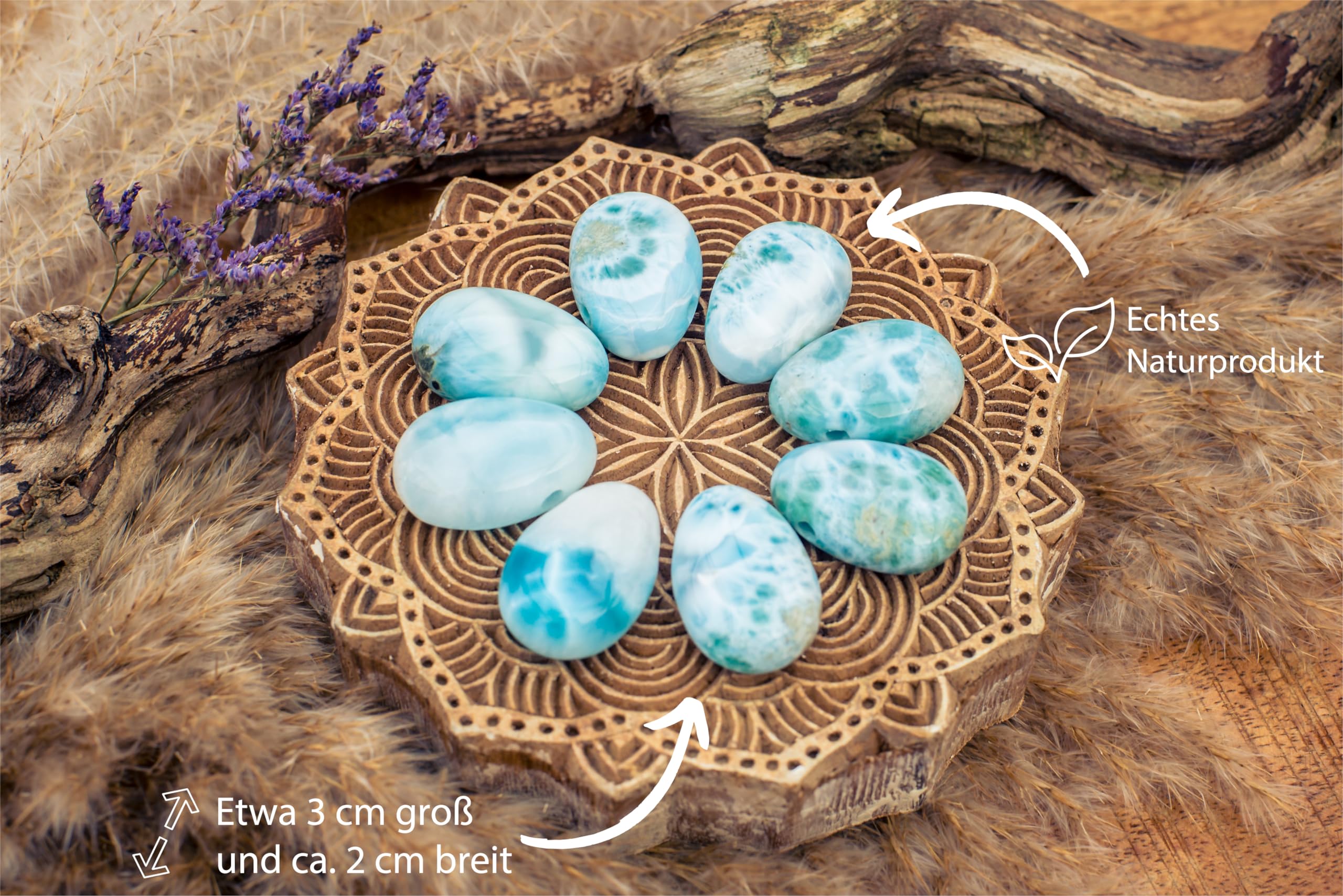Lebensquelle Plus Larimar - Colgante de piedra rodada perforada con cinta de algodón - Colgante de piedra preciosa de alta calidad, piedra semipreciosa, Larimar, Piedra semipreciosa, Larimar