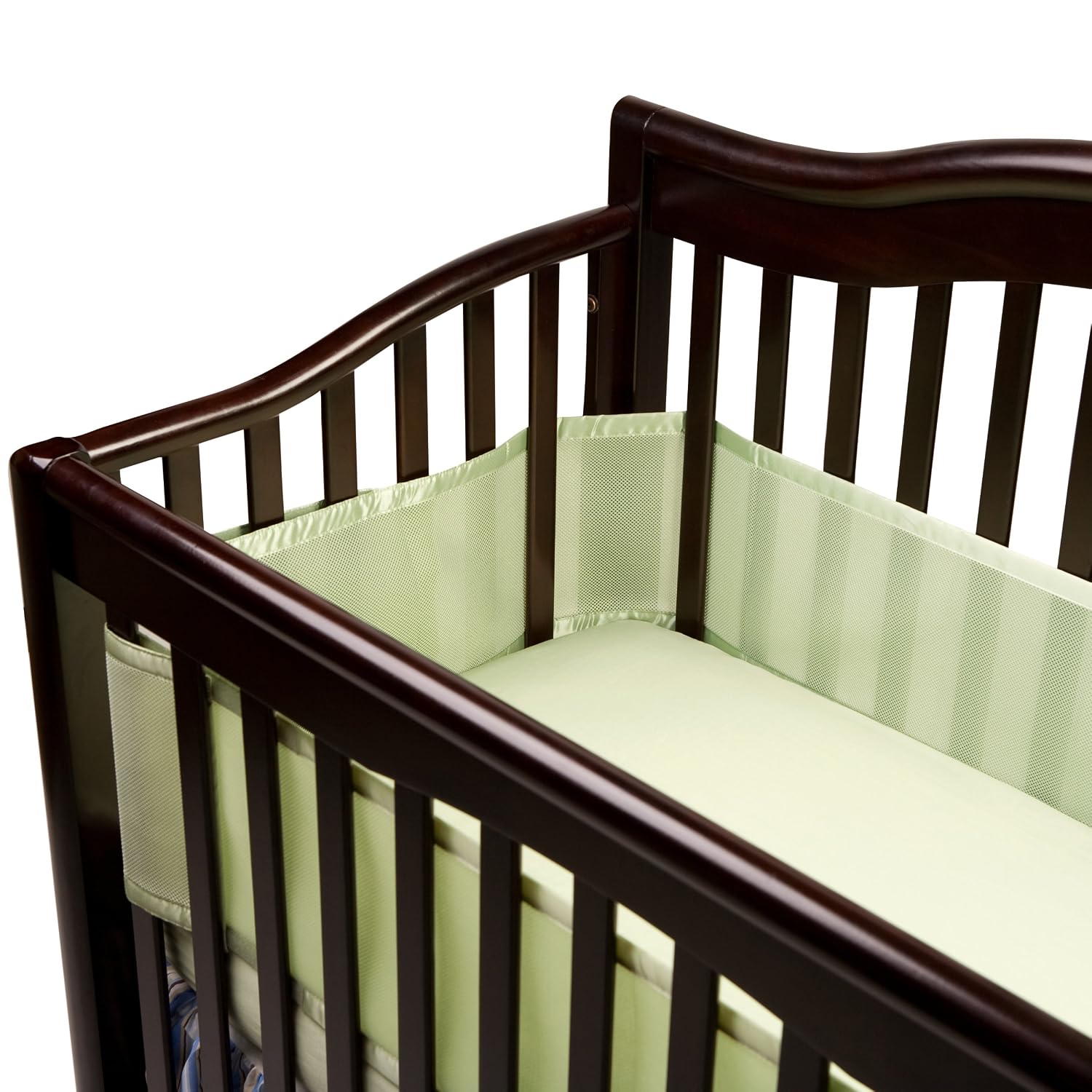 BreathableBaby Breathable Mesh Crib Liner – Classic Collection – Sage – Fits Full-Size Four-Sided Slatted and Solid Back Cribs – Anti-Bumper