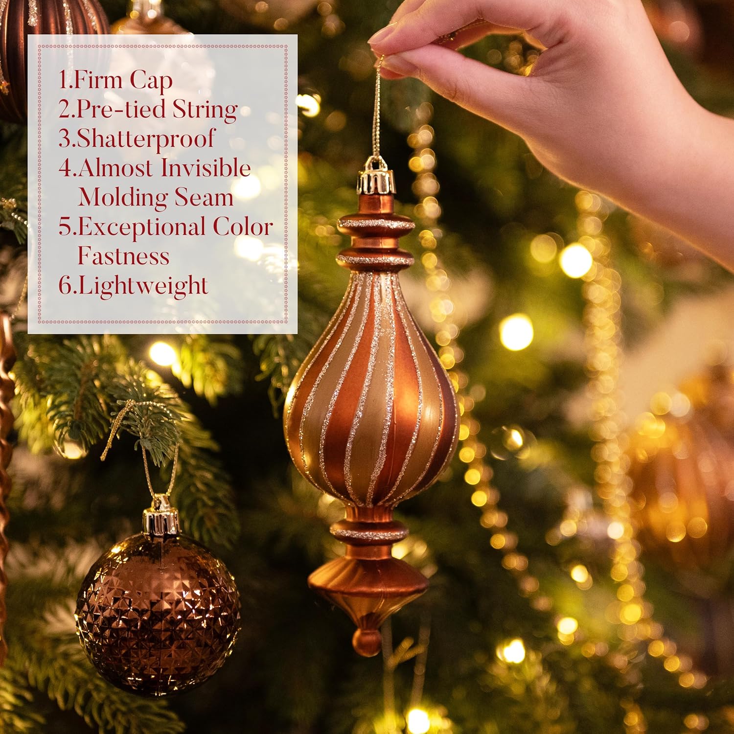 Valery Madelyn Christmas Ornaments Set, 108ct Bronze Copper Gold Shatterproof Christmas Tree Decorations, Luxury Brown Hanging Ball Ornaments Bulk for Xmas Holiday Party Decor - Image 5