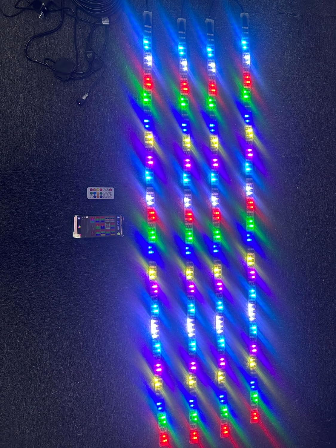 Sando Tech Dream Color Chasing RGB Quad Row 4PCS 4FT/36''/1.2Meters Led Strip Lights Underglow Light Kit Fit for Car Truck Boat Slingshot Hood Grill Lights & Making 15.5'' Car LED Wheel Lights