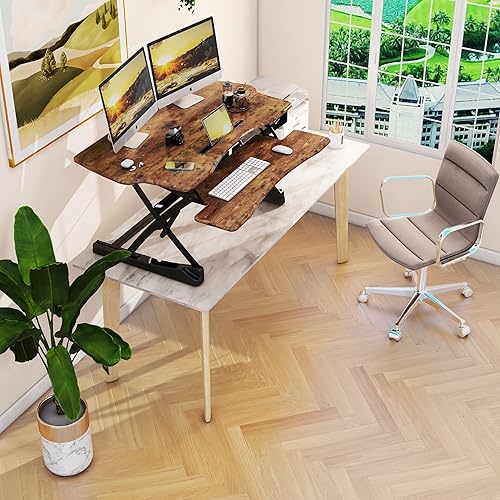 Miniatura 8 de Lubvlook Convertidor de escritorio de pie, elevador de escritorio ajustable de 40 pulgadas de altura para monitores duales con bandeja para teclado,