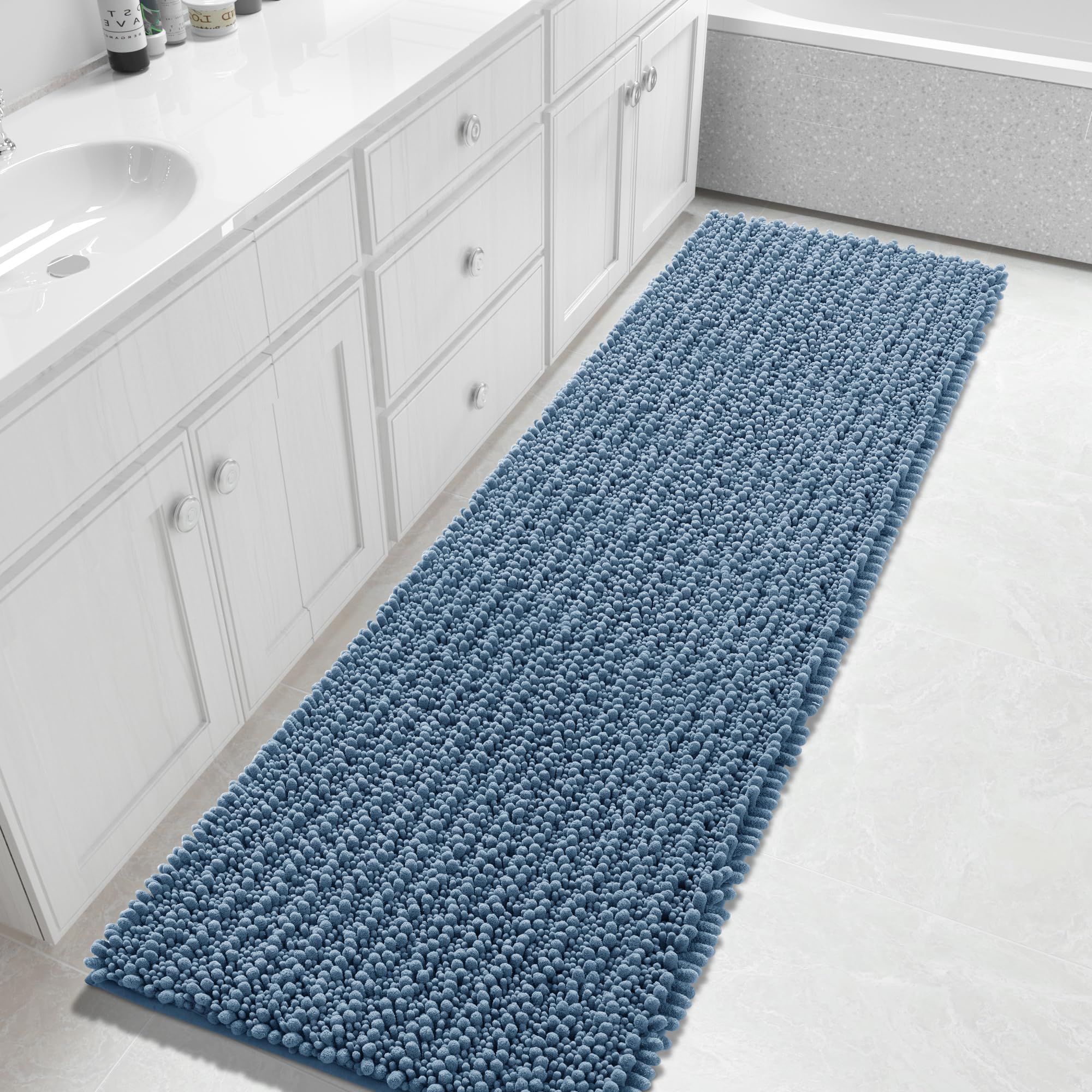 Yimobra Bathroom Runner Rug 70x24 Inch - Extra Long Non Slip Chenille Bath Mat, Soft & Absorbent, Machine Washable Shaggy Hallway Carpet for Vanity