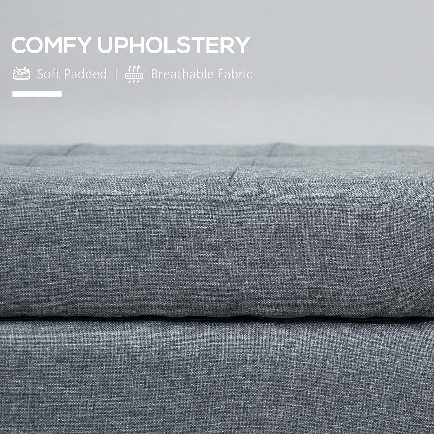 HOMCOM 51 Large Tufted Linen Fabric Ottoman Storage Bench with Soft Close Top - Heather Grey