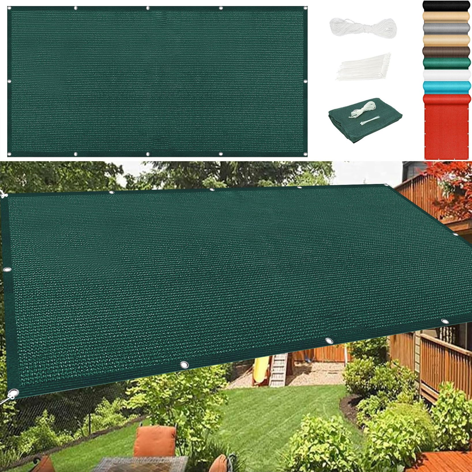 Voile d'ombrage terrasse anti-UV 95% bâche brise-vent occultante verte 260x500