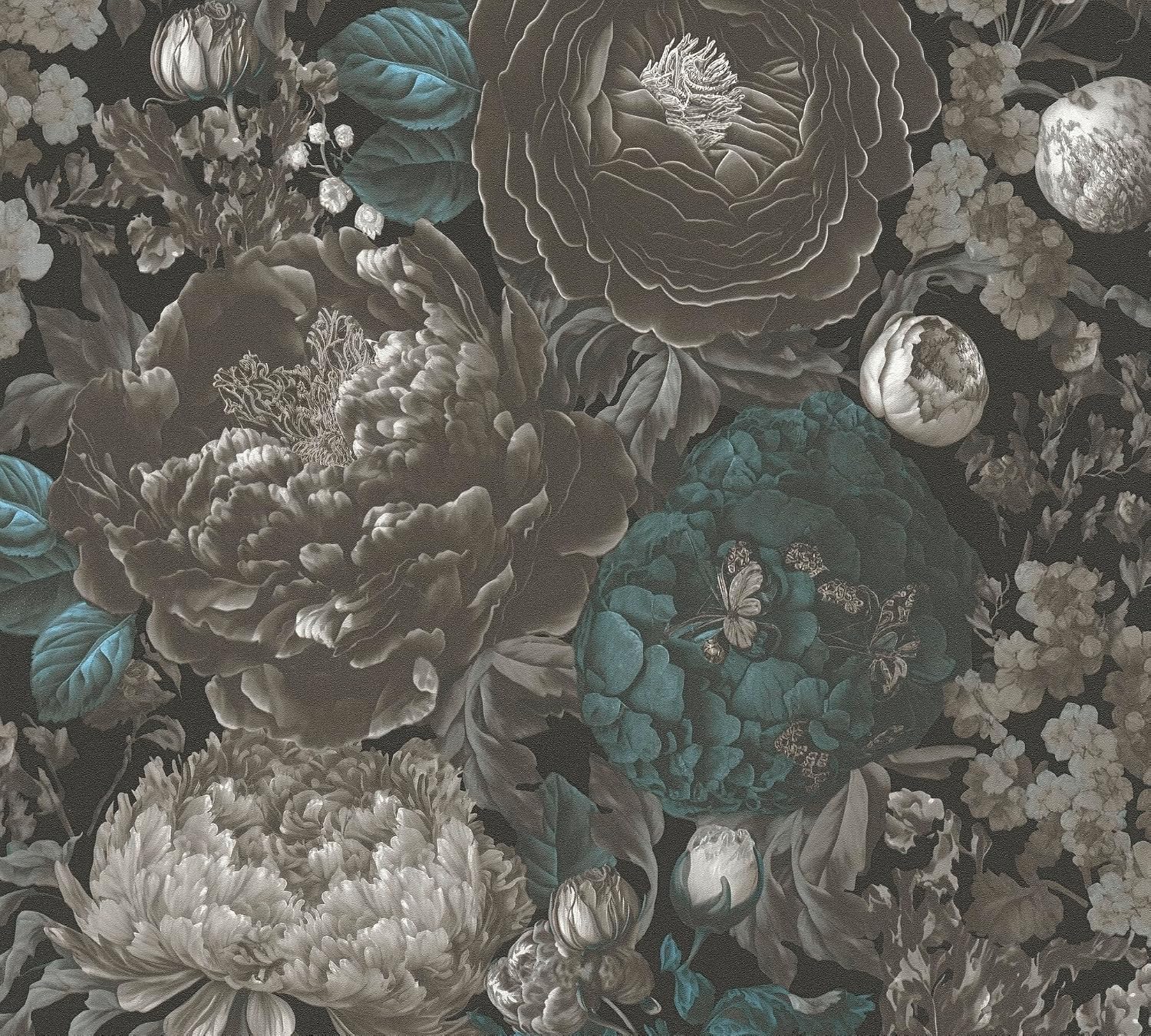 Livingwalls MICHALSKY Non-Woven Wallpaper Flowers 399792 High-Quality Wallpaper in Black, Grey, Blue Luxury Wallpaper Designed