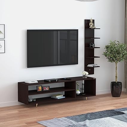 Redwud Teresa Engineered Wood TV Entertainment Unit/TV Cabinet with Wall Shelves/Display Storage Cabinet Rack (Wenge) - Ideal for Upto 52