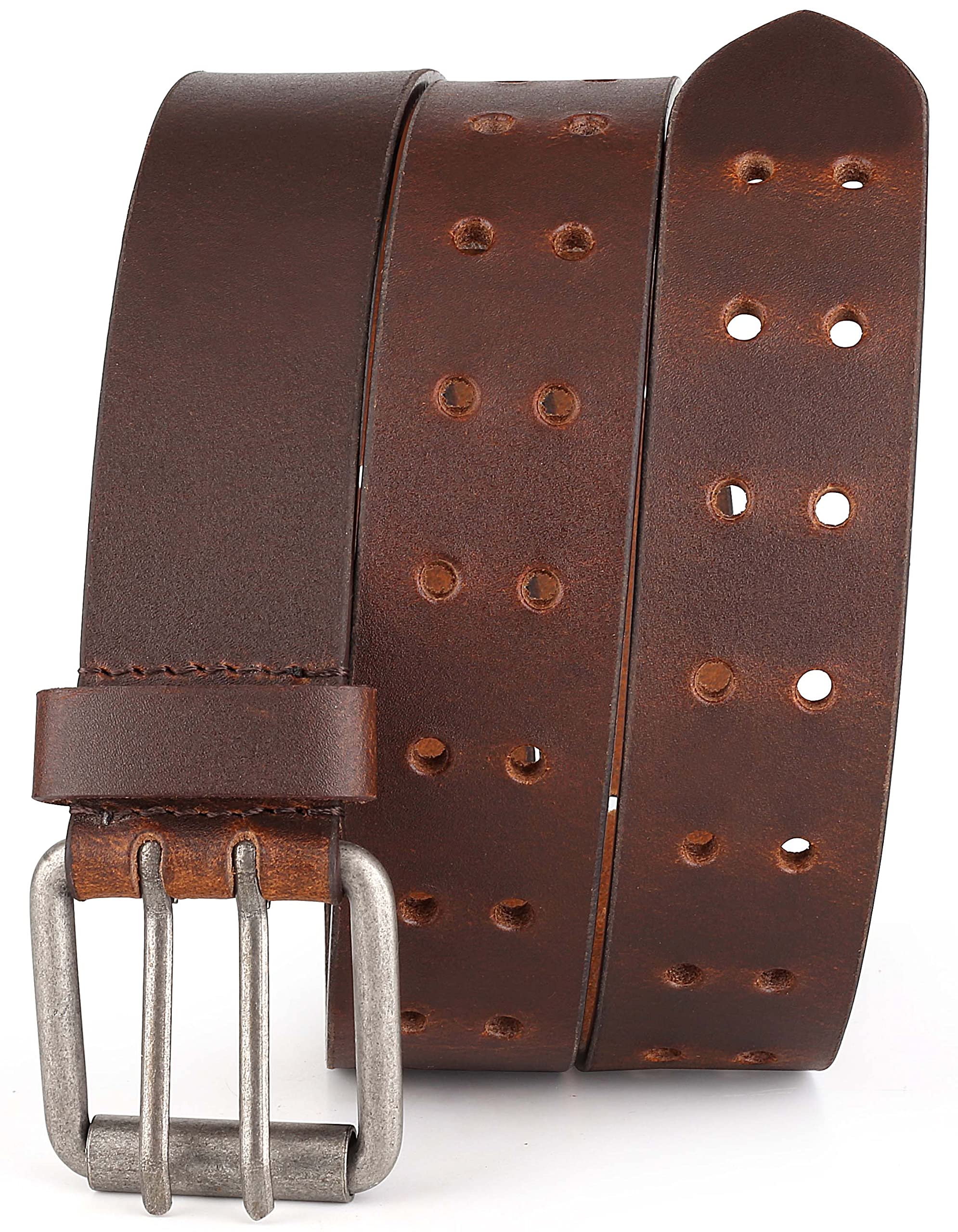 F&L CLASSIC Leather Work Belt, Heavy Duty Double Prong Genuine full grain Leather Belts for Men 1 1/2
