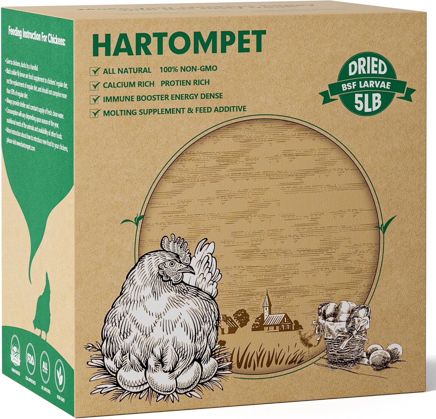 HARTOMPET 5LB Dried Black Soldier Fly Larvae, Superior Calcium for Chickens,Poultry Feed | Top Grade