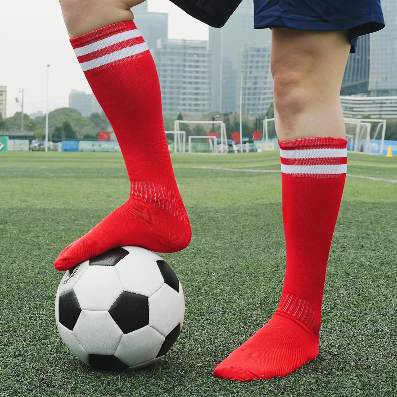 brooman 2 Pairs Kids Soccer Socks Boys Girls Stretchy Knee High Tube Socks Breathable Sports Training Football Athletic Socks