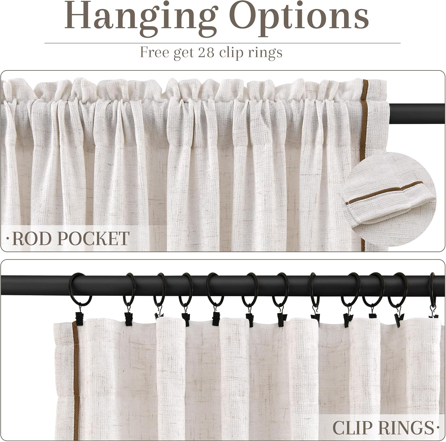 SMABU Natural Linen Curtains 84 Inches Long 2 Panels Set for Bedroom Living Room, Light Filtering Semi Sheer for Privacy, Rod Pocket Thick Burlap Linen Drapes Modern Simple Birch Curtain, 52x84