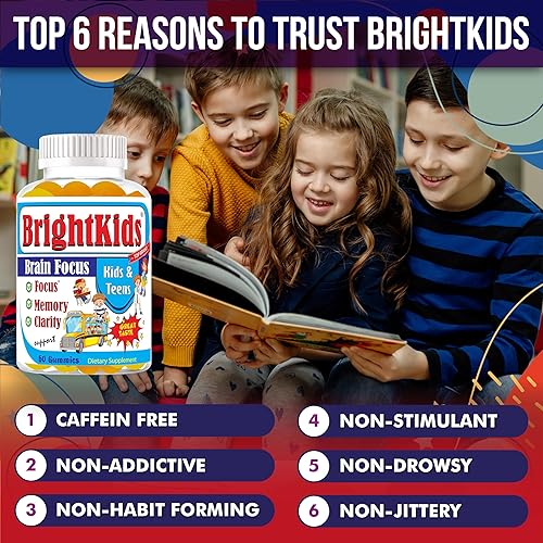 Miniatura 4 de Bright Kids - Vitaminas gomosas para niños con enfoque y atención con Omega 3 6 9 EPADHA, 60 gomitas, gomitas multivitaminas masticables para niños
