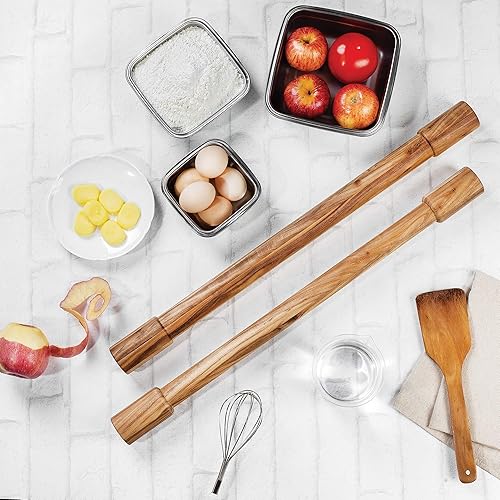 Ironwood Gourmet Palos de amasar de madera de acacia, juego de 2 palos de amasar largos