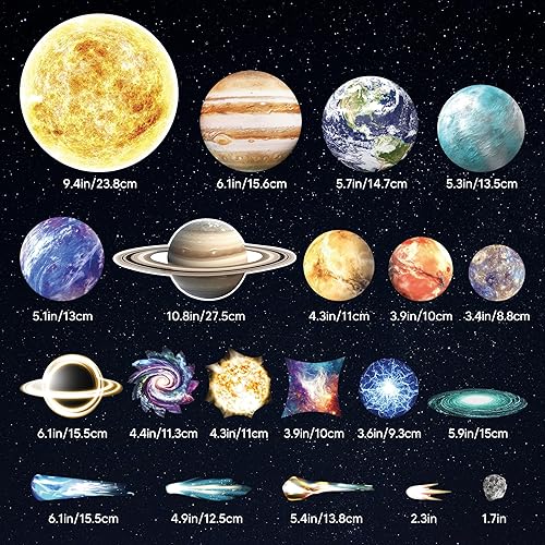 Miniatura 21 de Calcomanías de pared que brillan en la oscuridad, estrellas y planetas para techo, calcomanías de pared del sistema solar que brillan