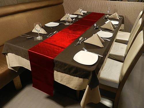 Miniatura 3 de ELINA'S - Paquete de 5 caminos de mesa de satén de 12 x 108 pulgadas, decoración para banquetes de boda (5, color rojo manzana)