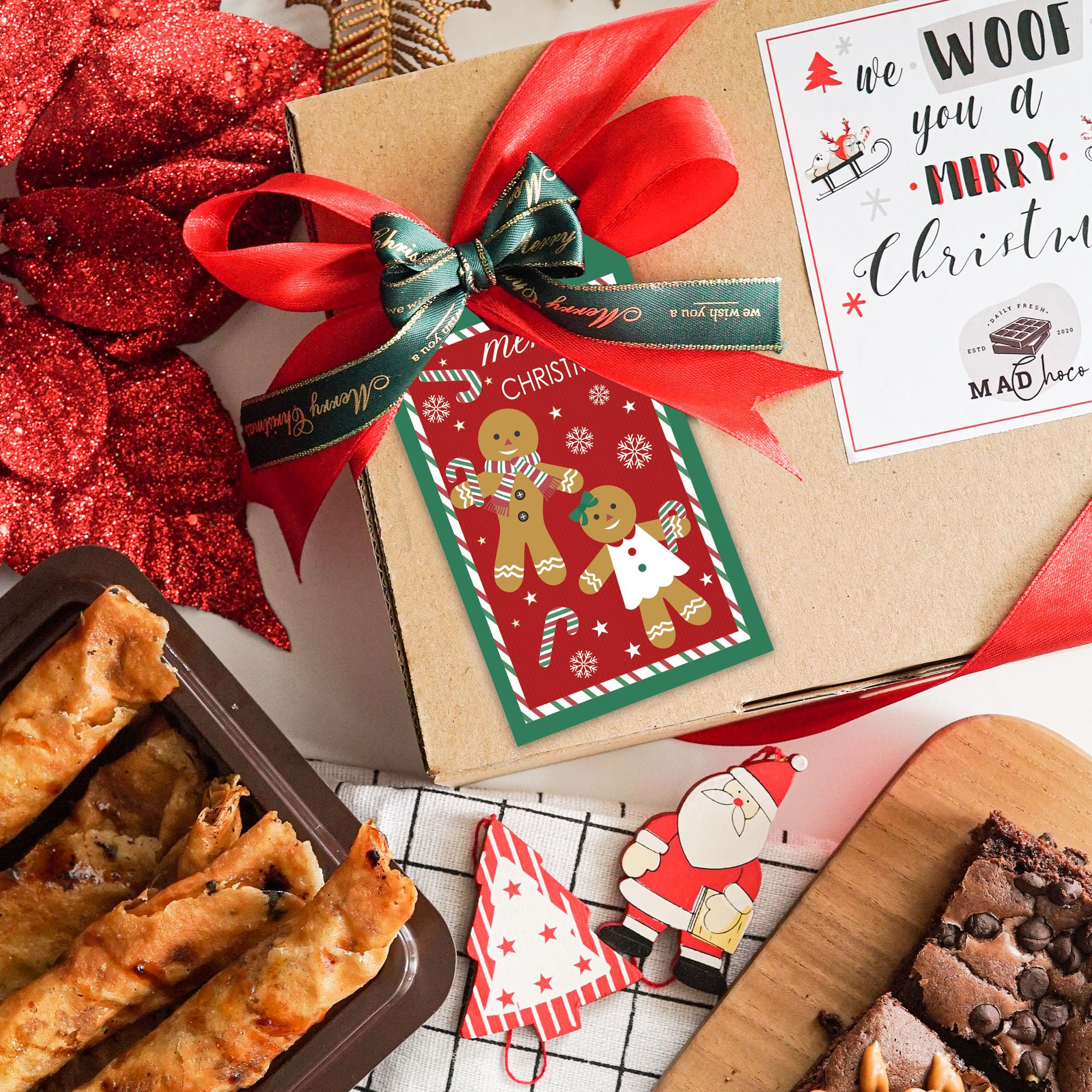 Frohe Weihnachts-Geschenk-Etiketten mit Schnur, 5,1 x 8,9 cm, Weihnachts-Schneeflocken-Papieranhänger, Lebkuchenmann-Geschenkanhänger, Urlaubsverpackung, Partyzubehör, Zuckerstangen-Druck, C01