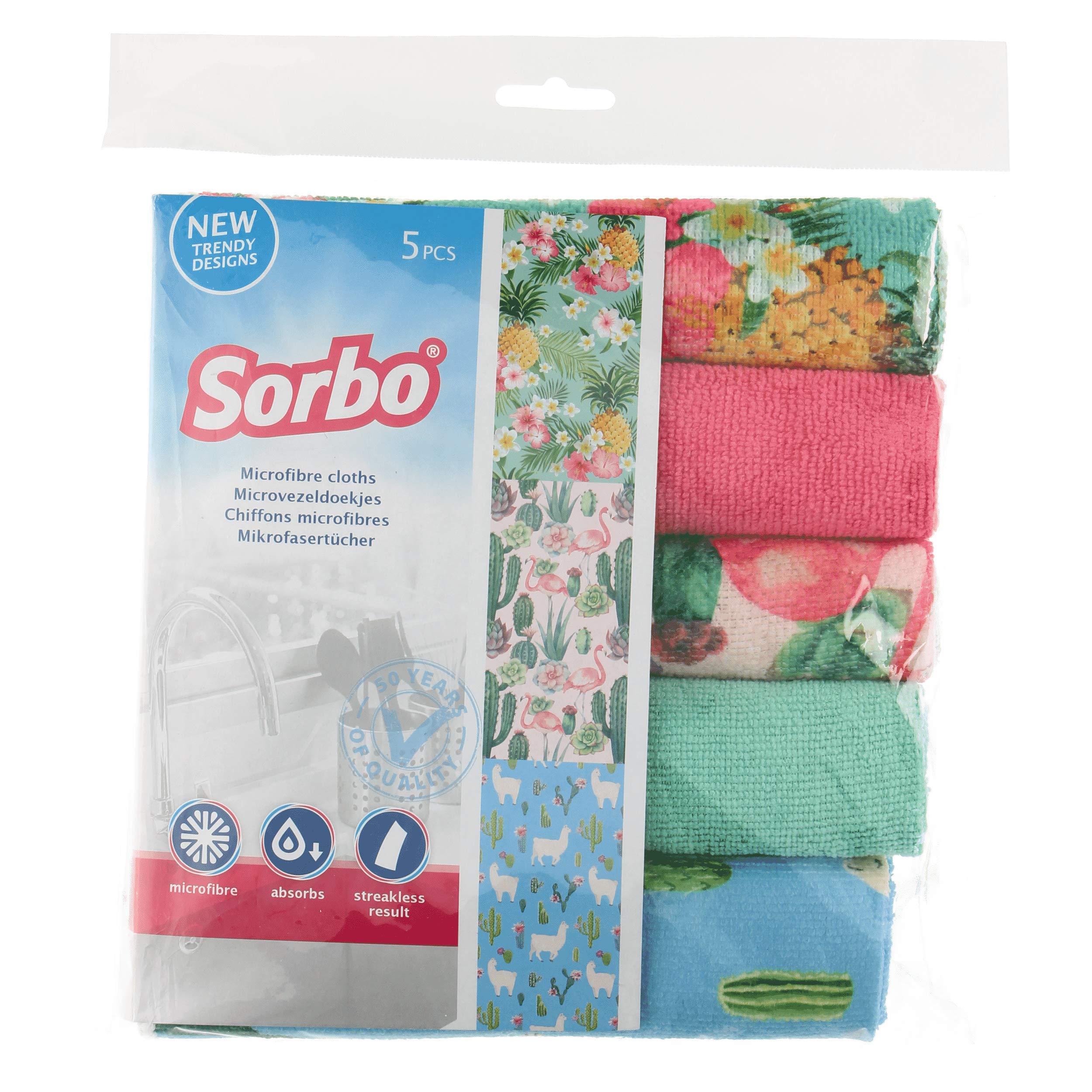 Sorbo Pack of 5, Botanical Print Extra Large Microfibre Cleaning Cloths, Multipurpose Super Absorbent Cleaning Towels for Streak-free Cleaning Suitable for Car, House, Kitchen and Windows