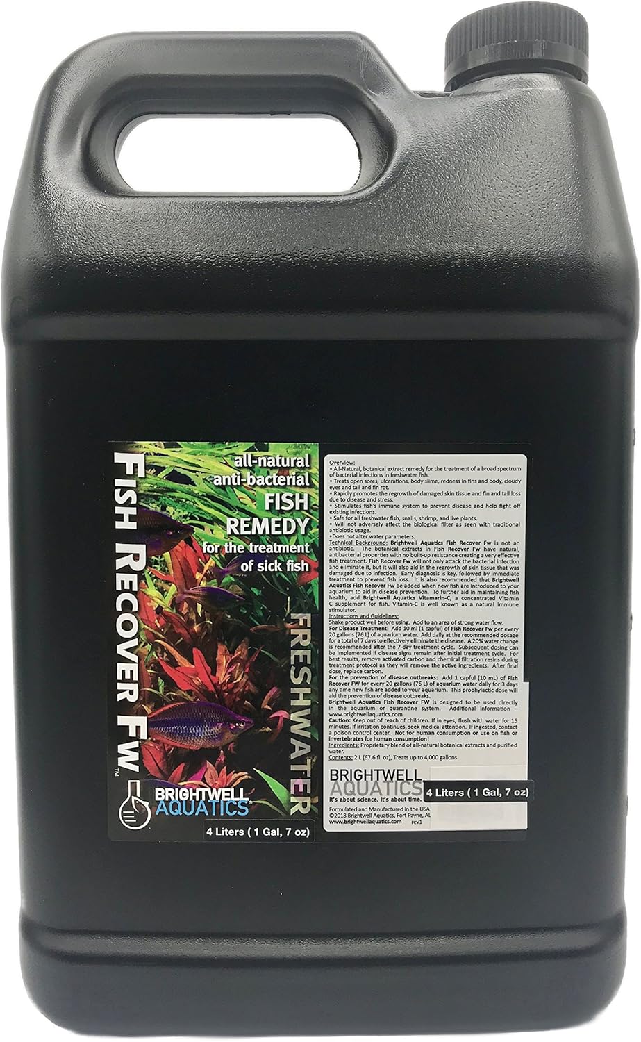 Brightwell Aquatics Brightwell Fish Recover FW - All-Natural Fish Remedy for Treating Sick Freshwater Fish, 4 Liter