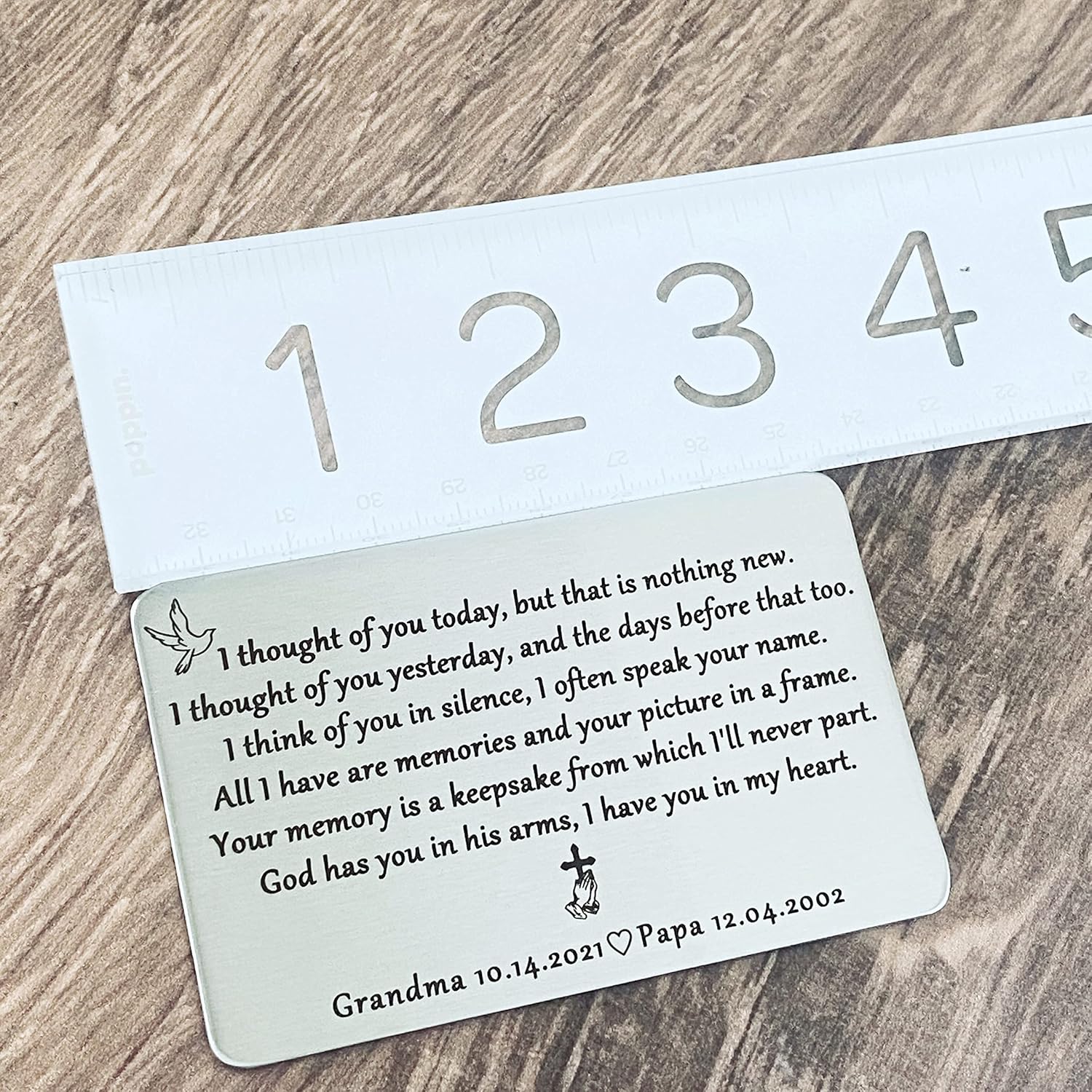 Personalized Silver Engraved Memorial Wallet Card "I thought of you today, but that is nothing new"