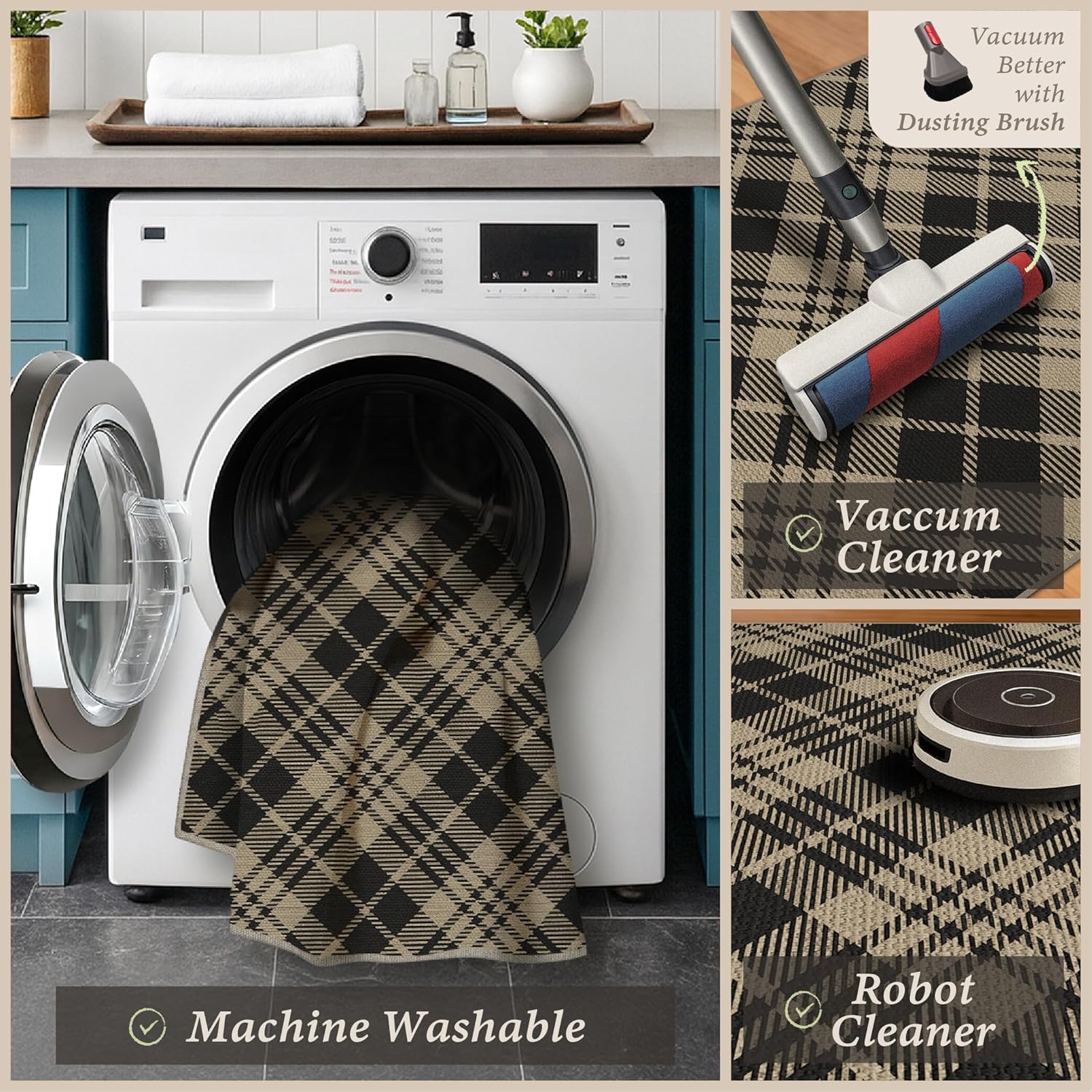 JTJ Black and White Indoor Entrance Rugs 2x3 - Easy Jute Woven Accent Rug for Indoor Area, Kitchen, Bedroom, Washable Low Pile Vintage Classic Decor - Image 4