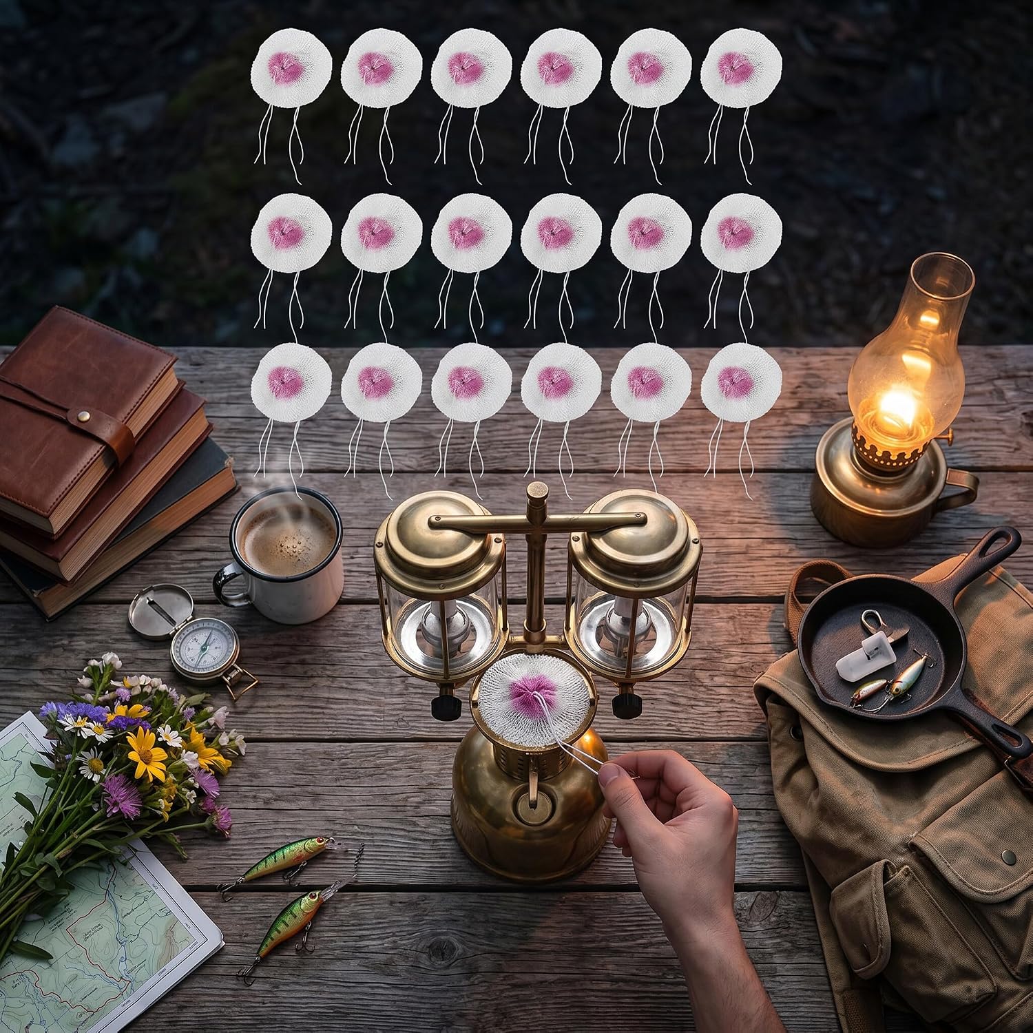 Ejoyous 20x Kerosene Lamp Mantles, Paraffin Mantles Gas Lamp Mantles Universal Outdoor Camping Light Accessories with Double Headed Lampshade for Most Gas Lamps Kerosene Lamps Camping