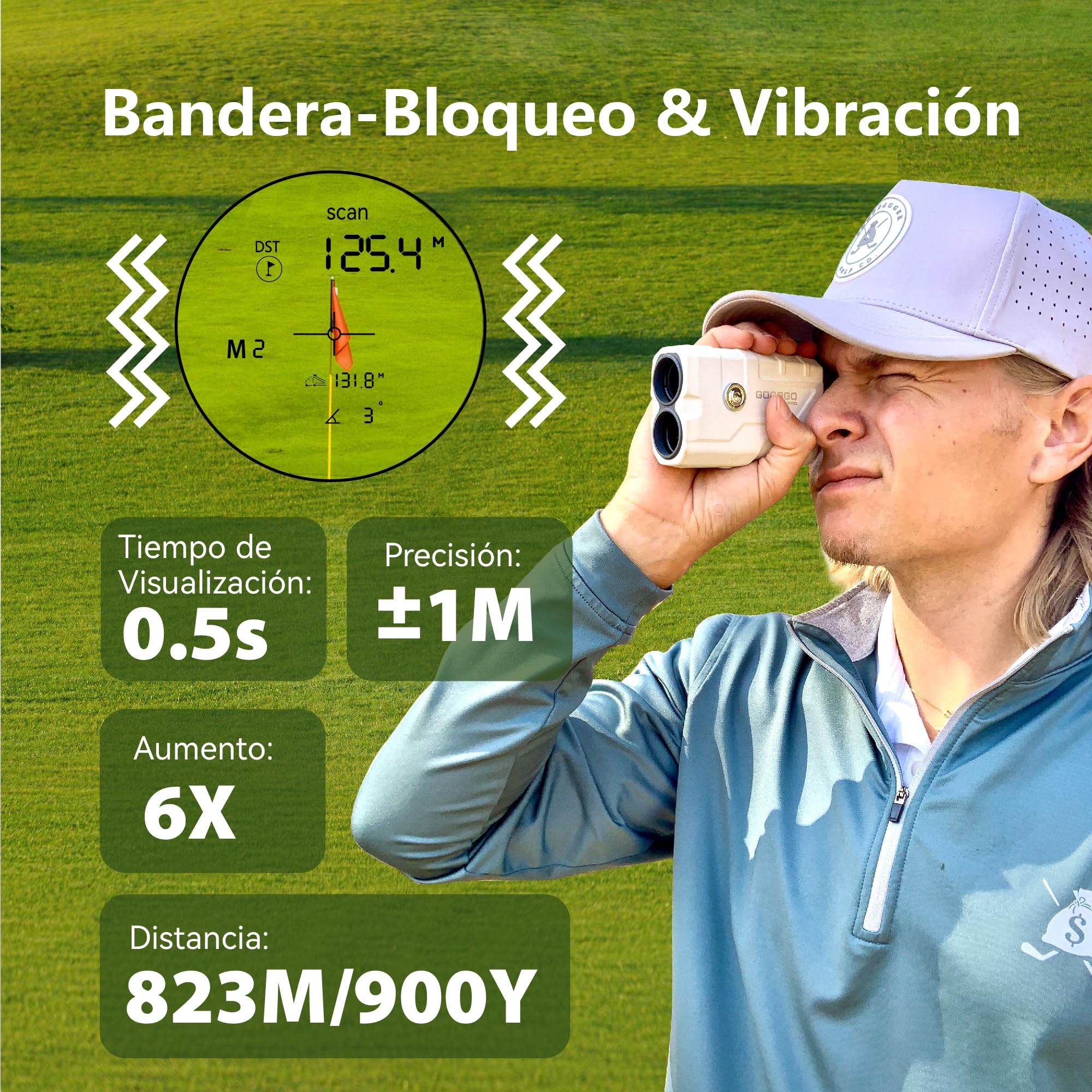 Gogogo Sport Vpro Telémetro Golf Caza 823 M/Yardas Imán, Recargable Medidor Laser Golf 3 Modos para Pendiente Off/ON y Vibración de Bloqueo de Bandera, Escaneo, Velocidad, Pantalla HD Precisión ±1yd