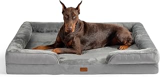 BEDSURE orthopädisches Hundebett ergonomisches Hundesofa, 132x104cm, grau | Hundekorb grosse Hunde mit eierförmiger Kistenschaum, wasserdichtem & waschbarem Bezug, rutschfester Unterseite