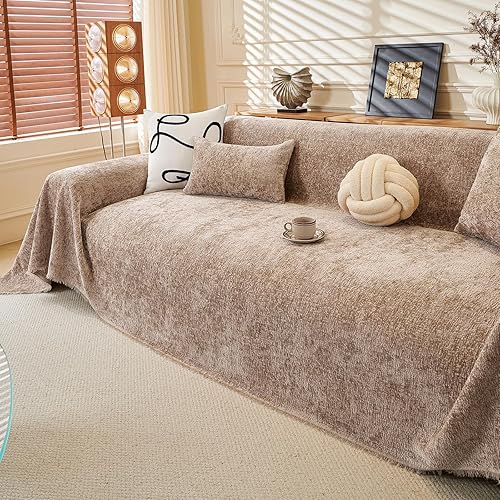 Miniatura 33 de ROOMLIFE Funda de sofá gruesa a rayas con borlas, manta de funda de sofá de felpilla azul para sofá seccional, fundas de sofá suaves para sofá