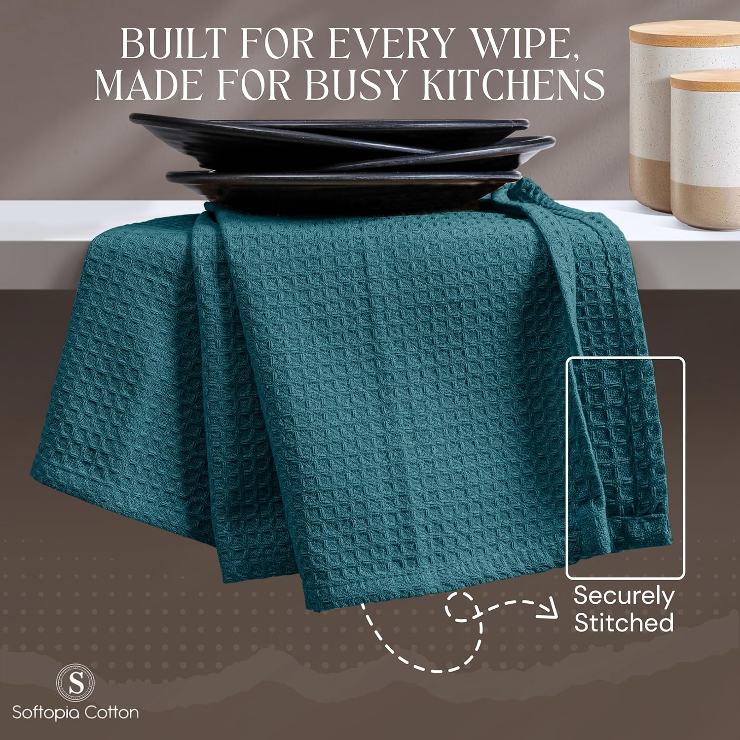 Teal Green Kitchen Towels – Waffle Weave, 100% Cotton, Soft & Absorbent, Fast Dry, Durable, 16x26 Inches, Perfect for Dish Drying, Bar, Cleaning, and Everyday Use, Set of 12, Teal
