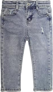 Calças de brim justas para bebês meninos e meninos, calças jeans rasgadas com faixa elástica interna para crianças
