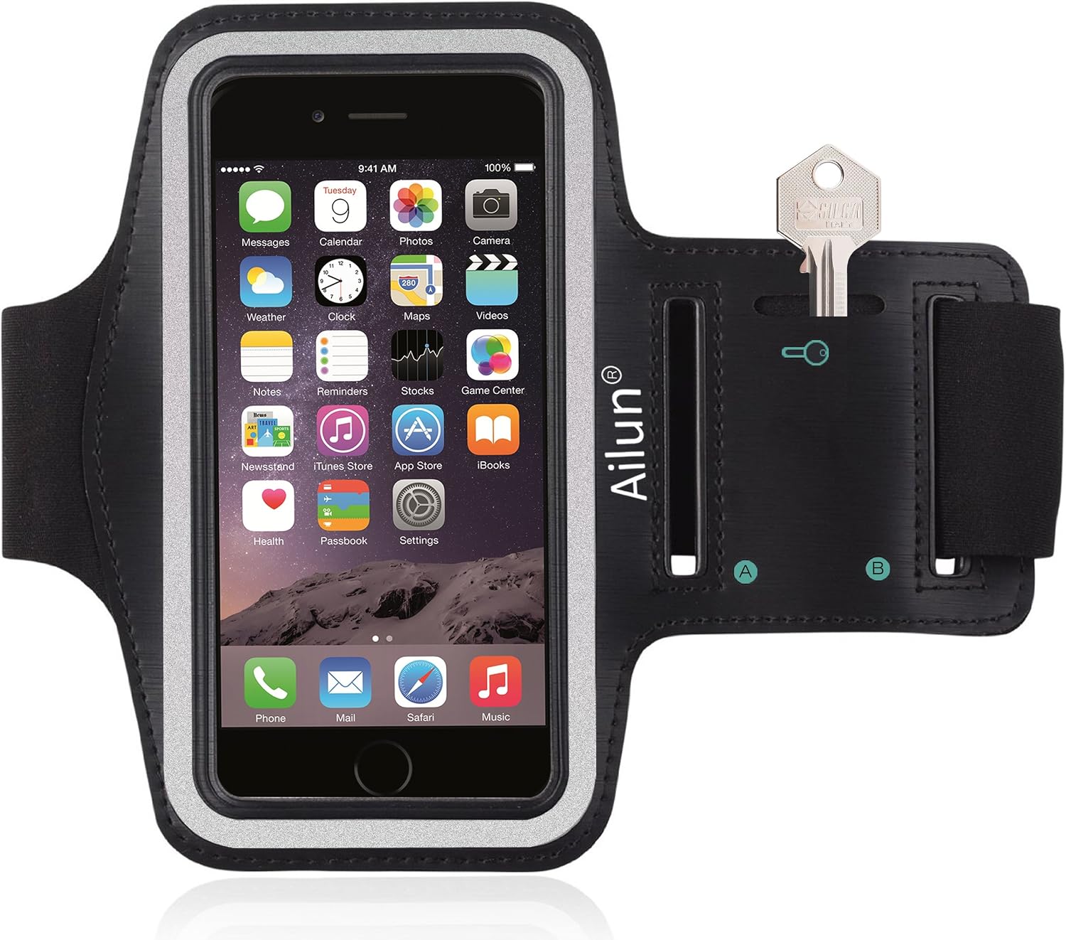 Ailun Phone Armband for iPhone 6 Plus,iPhone 6s Plus,Feartured with Sport Scratch-Resistant Material,Slim Lightweight,Dual Arm-Size Slots,Sweat Resistant&Key Pocket,with Headphone Ports[Black]