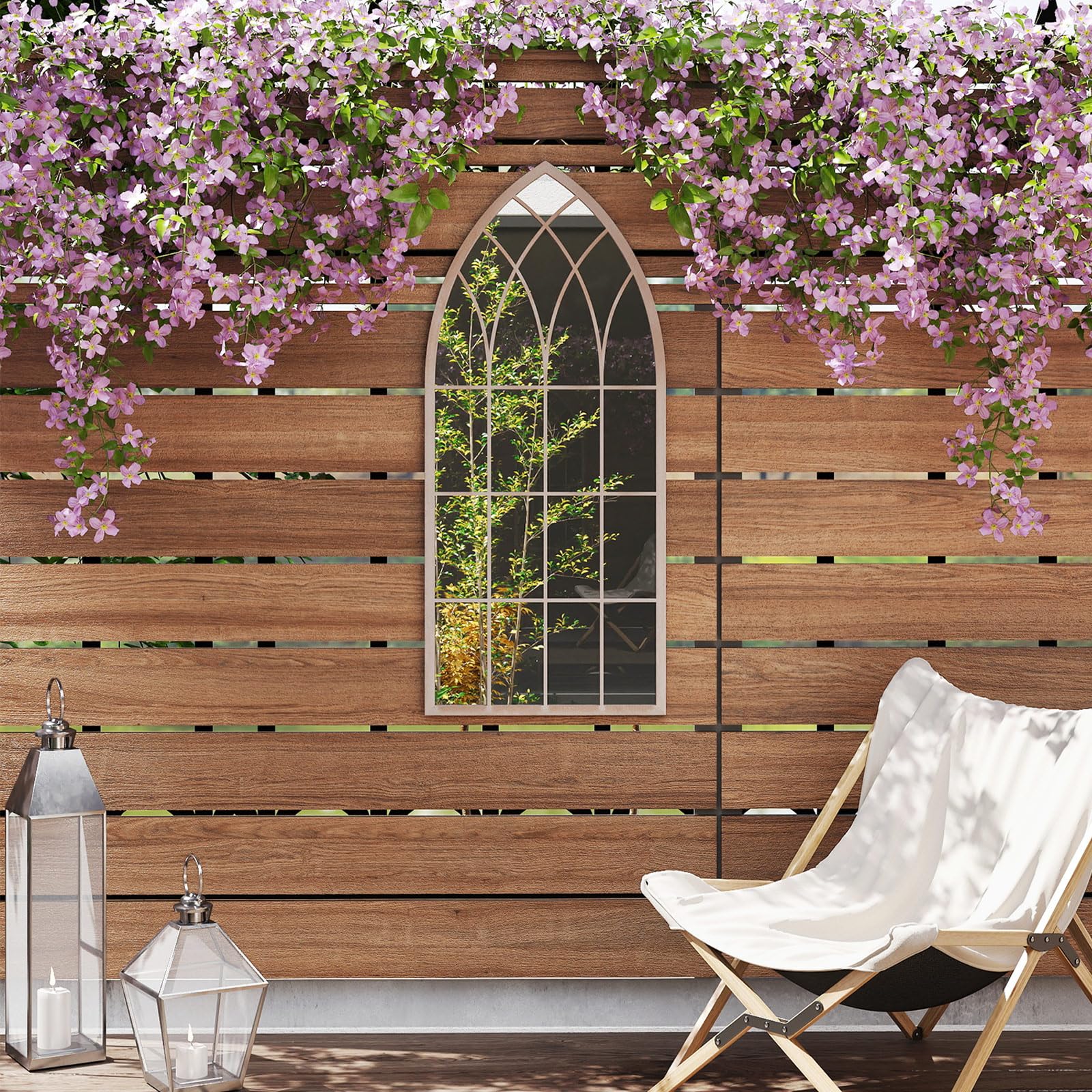COSTWAY Specchio da Parete, Specchio a Finestra in Stile Rustico con Cornice Metallica, Specchio Decorativo Antideflagrante per Soggiorno Ingresso Camino, 115 x 50 cm