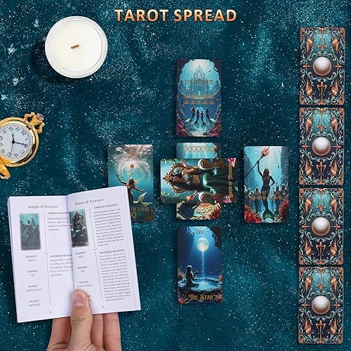 Miniatura 7 de XSYLOHXL Juego de cartas de tarot oceánico con libro guía para principiantes, juego de tarot de oráculo único de lámina dorada con hermosa caja de
