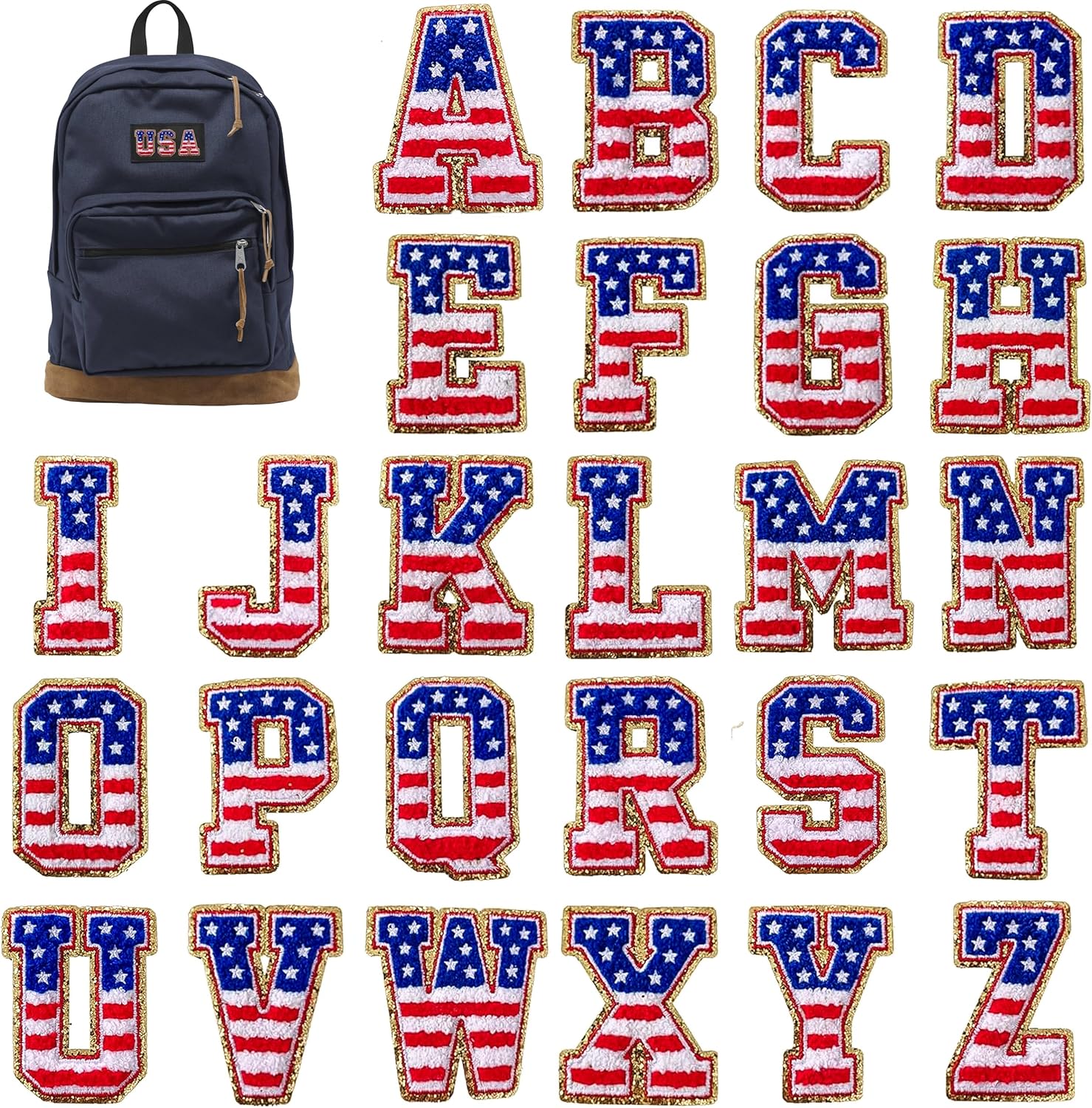Chenille Letters Patches: 26PCS Chenille Letter Iron on Patches, Sew Iron on, Applique for Clothes, Dress, Pants, Hats, Jeans, Sewing Flowers Applique DIY Accessory