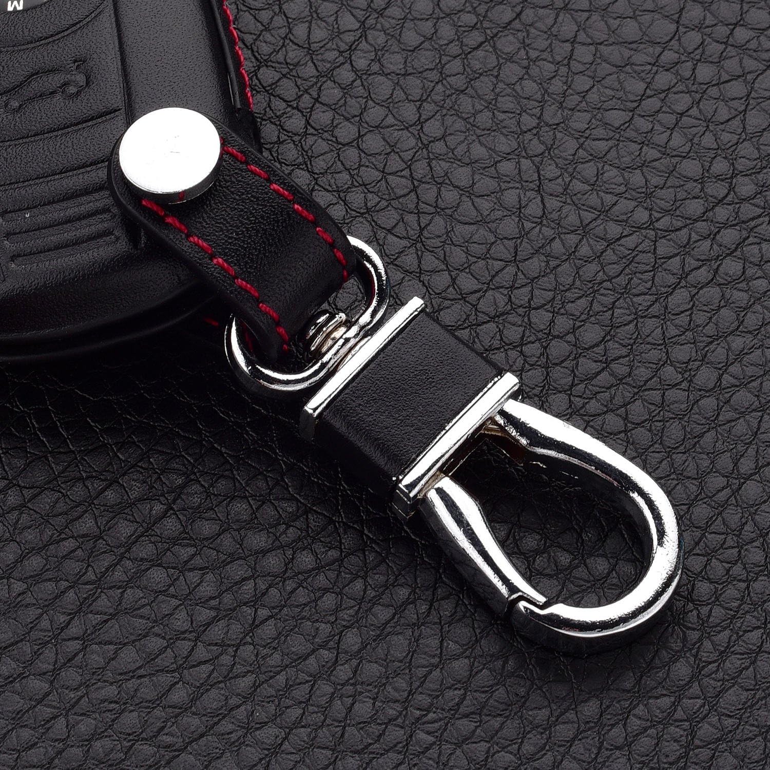 Men Women Genuine Leather Key Fob Cover for BMW 3 Series 5 Series 6 Series M3 M5 X1 X5 X6 Z4, Car Remote Key Case with Keychain - Black