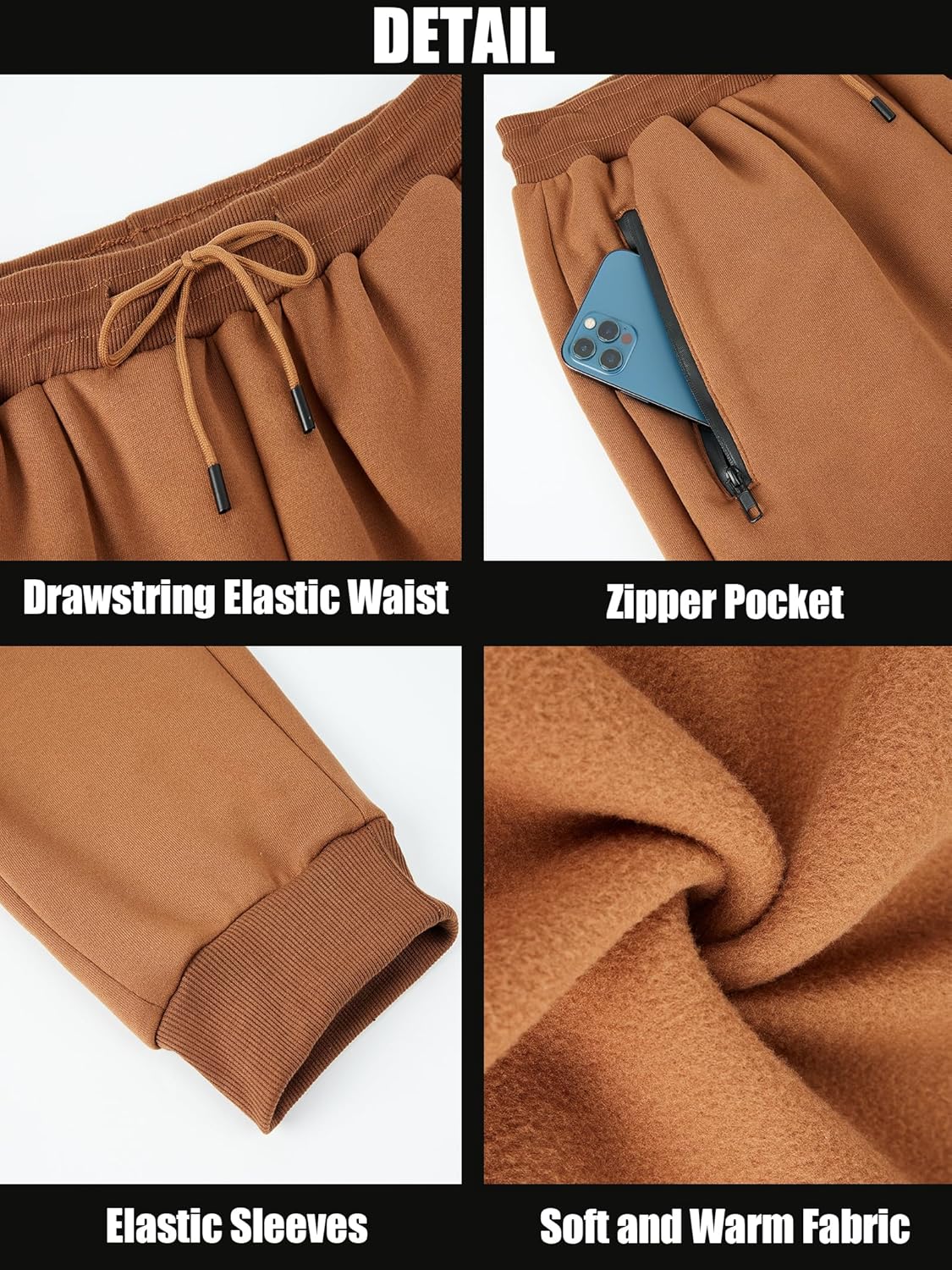 Mens Sweatpants with Zipper Pockets Workout Fleece Athletic Pants Casual Drawstring Jogger Pants - Image 6