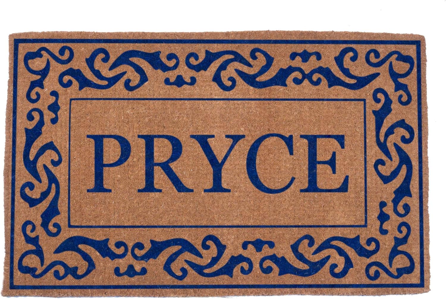 COCO MATS 'N MORE Hand Woven Blue Rolling Scrolls Bordered Personalized Coco Doormat 18" x 30"