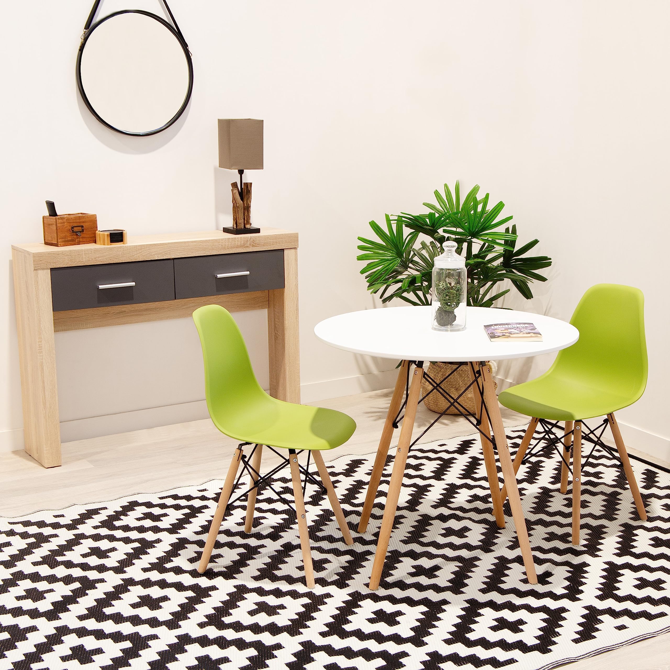 duehome | Mesa Redonda de Comedor Fija, Mesa Salon o Cocina, Modelo Tower, Acabado en Blanco y Madera, Medidas: 80 cm (Largo) x 80 cm (Ancho) x 75 cm (Alto)