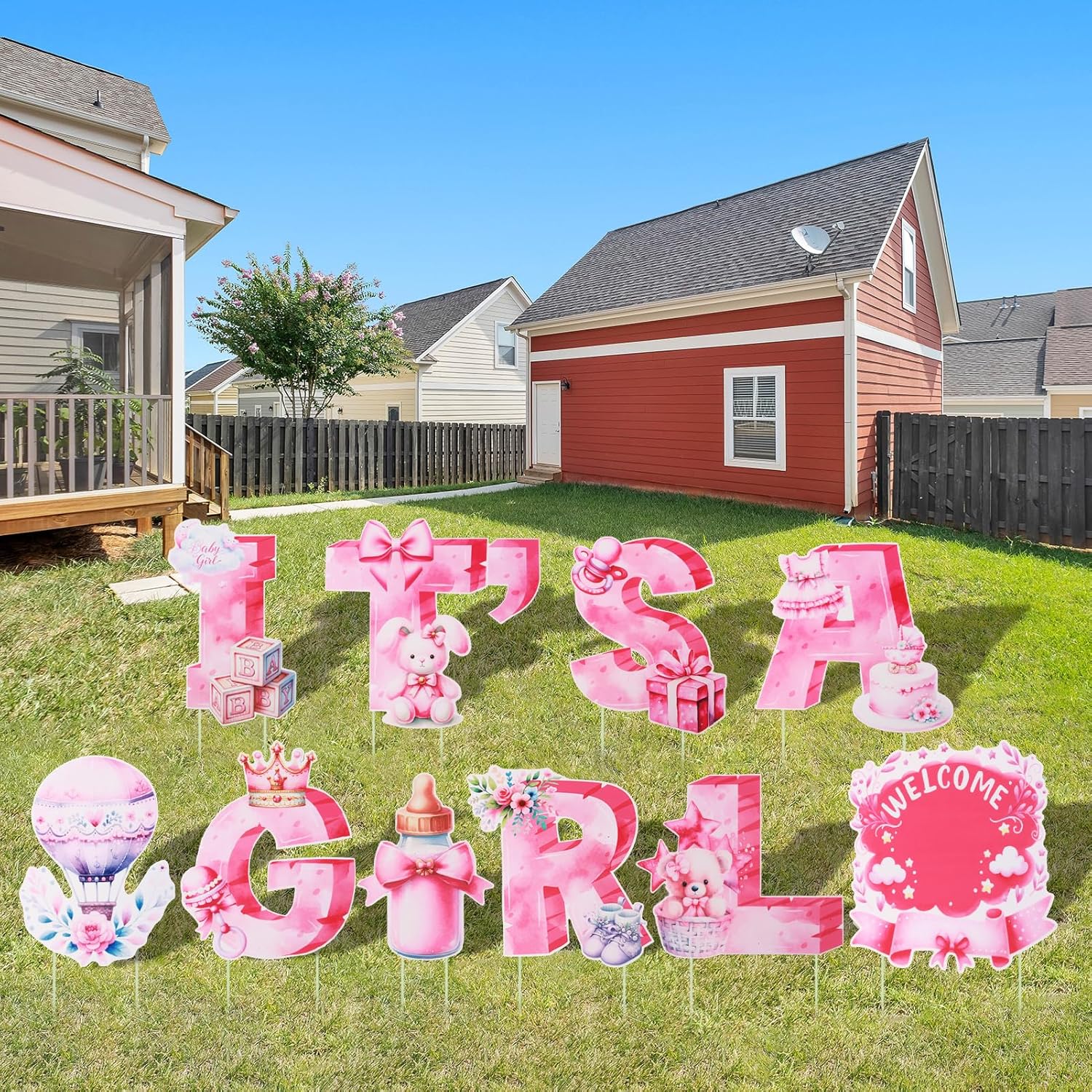 EASY JOY 10PCS Its A Girl Yard Sign with Stakes Pink It's A Girl Baby Shower Yard Sign for Gender Reveal Outdoor Garden Lawn Party