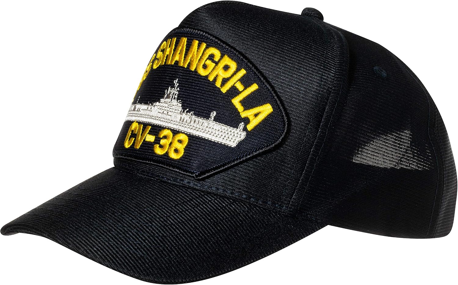 Artisan Owl United States Navy USS Shangri-La CV-38 Aircraft Carrier Ship Emblem Patch Hat – Adjustable Baseball Cap (Navy Blue)