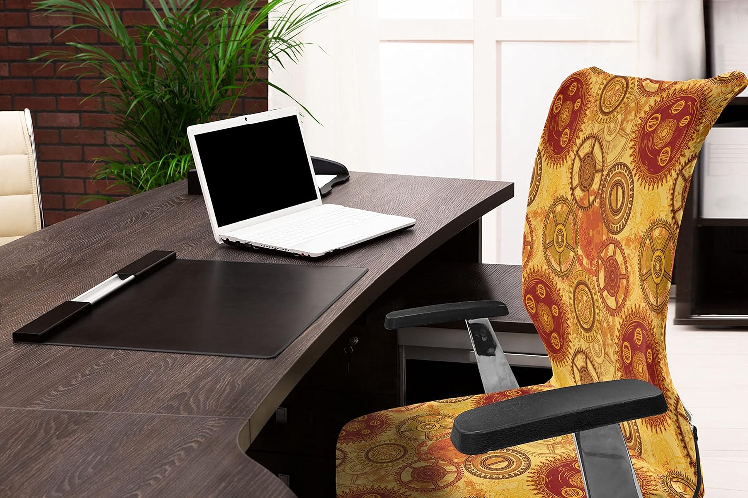 Ambesonne Steampunk Office Chair Cover, Vintage Pattern with Various Gears of Clockwork on Worn Out Style Background, Stretchable Decorative Universal Size High Back Printed Slipcover, Multicolor
