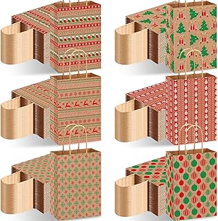 Fulmoon 120 Pieces Christmas Kraft Gift Bags Bulk Xmas Assorted Paper Gift Bags with Handle Holiday Christmas Gift Bags for Christmas Presents Xmas Party Favor Supplies Decor