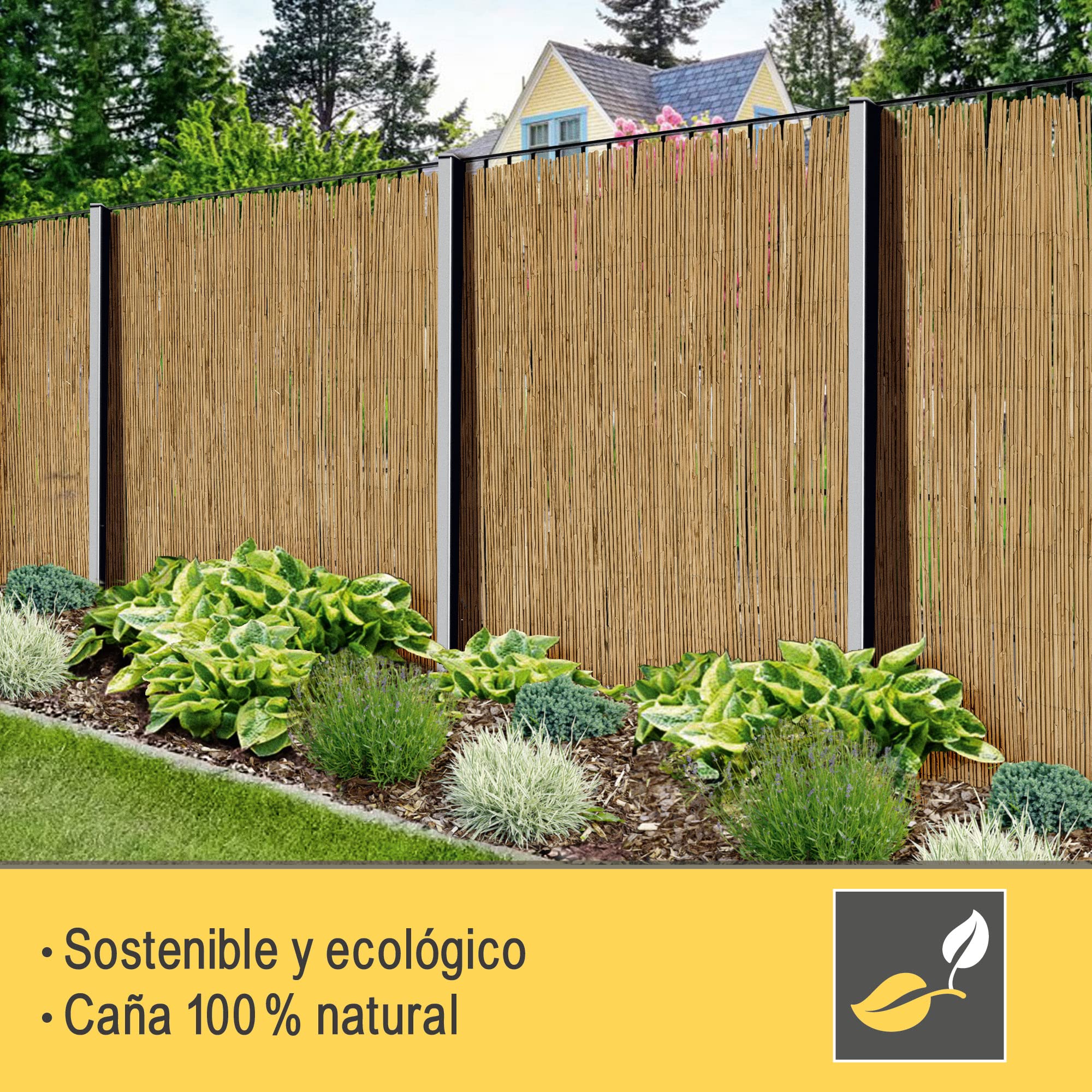 Sol Royal estera jardín de caña natural junco protección visual balcones | 140x600cm (A x L) para valla o balcón terrazas barandas privacidad cañizo pantalla interior exterior SolVision S36