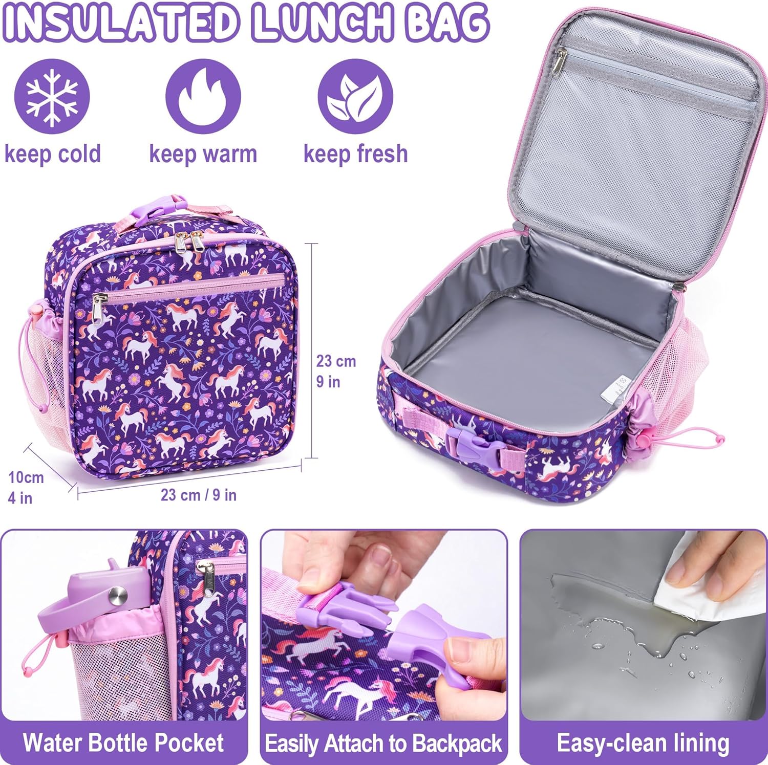 Fimibuke Kids Bento Lunch Box, Leakproof Toddler Bento Box with 8.5 OZ Insulated Food Jar, Lunch Bag, Kids Water Bottle, 3 or 4 Compartment Container for Back to School Toddler Girls Boys - Image 5