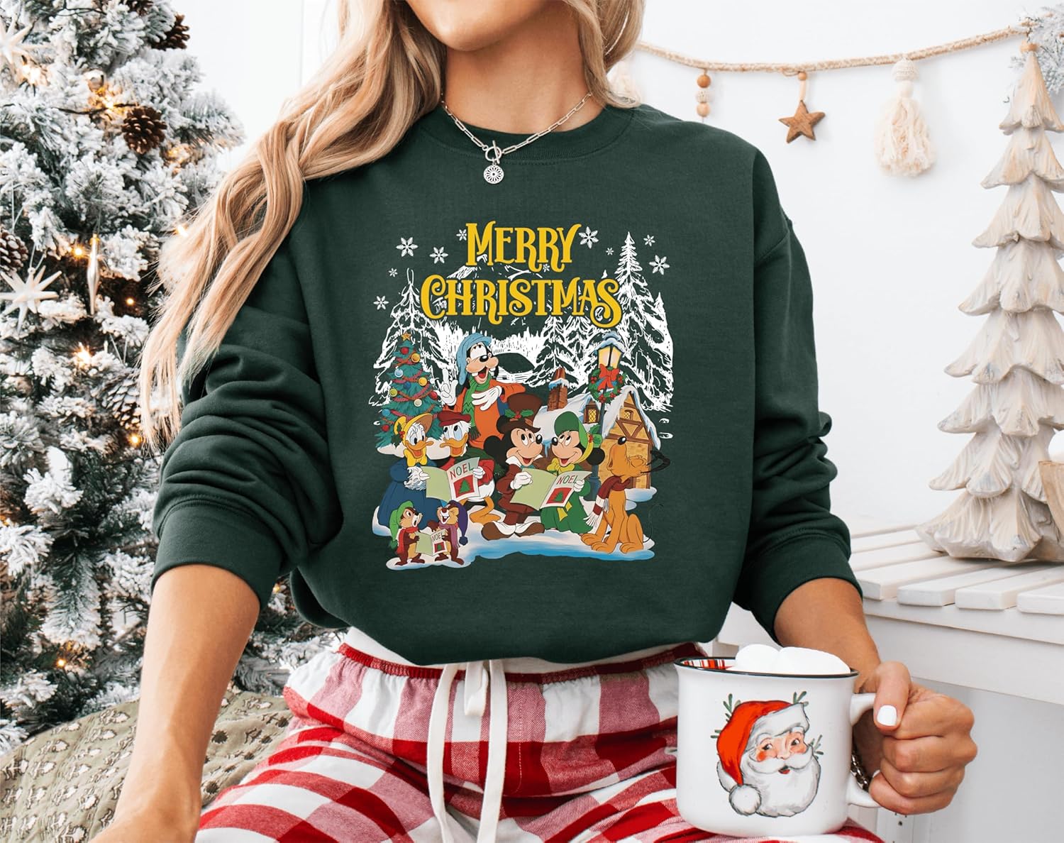Merry Christmas Sweatshirt, M.ckey and Friends Christmas Caroling Sweater, Cute Holiday Cartoon Sweatshirt, D.sney-Inspired Christmas Sweatshirt for Family, Festive Holiday Scene Sweater - Image 5