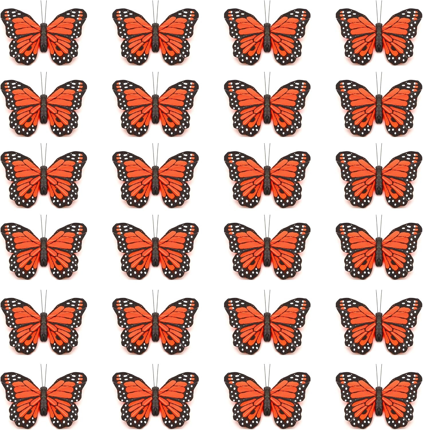 HNH 24PCS Monarch Butterfly Decorations 3D Artificial Butterflies Realistic with Clip Wall Butterflies Papillon to Decorate for Halloween,Costume Party, Home Decor- 2.5" Monarch Butterfly Kit 1104C