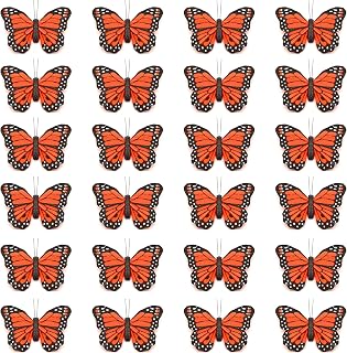 HNH 24PCS Monarch Butterfly Decorations 3D Artificial Butterflies Realistic with Clip Wall Butterflies Papillon to Decorate for Halloween,Costume Party, Home Decor- 2.5" Monarch Butterfly Kit 1104C